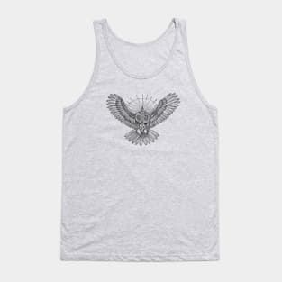 Mason Owl with skull, rule, compass and the eye that sees everything (tattoo style) Tank Top